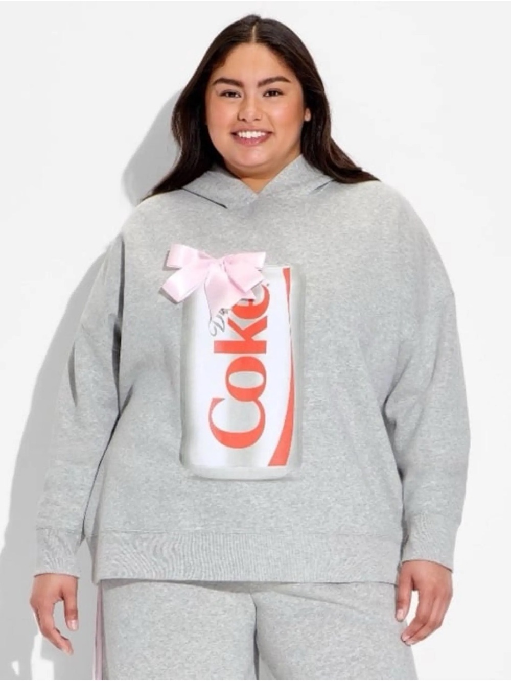 NWT- Diet Coke Grey Hoodie Sweatshirt with Pink Bow Accent